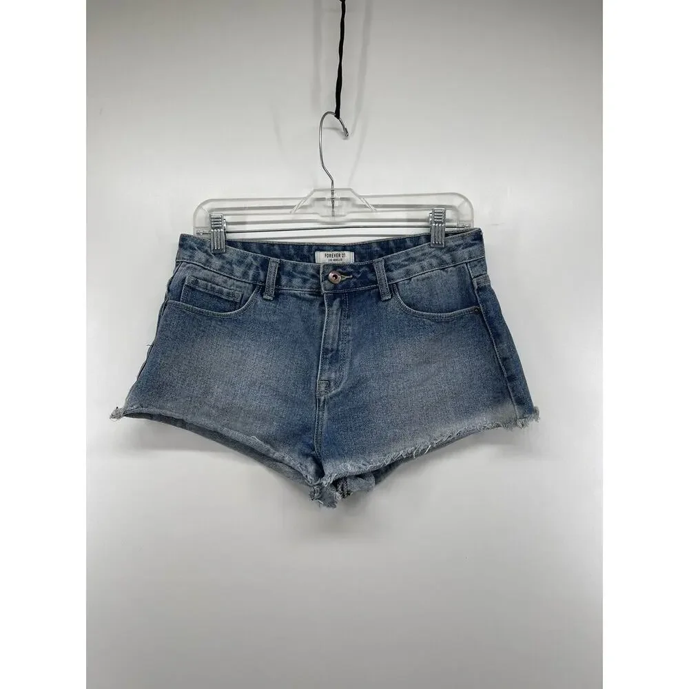 Forever 21 Jean Shorts Womens Sz 27 Cutoffs Blue Denim‎ Cotton Light Wash Frayed